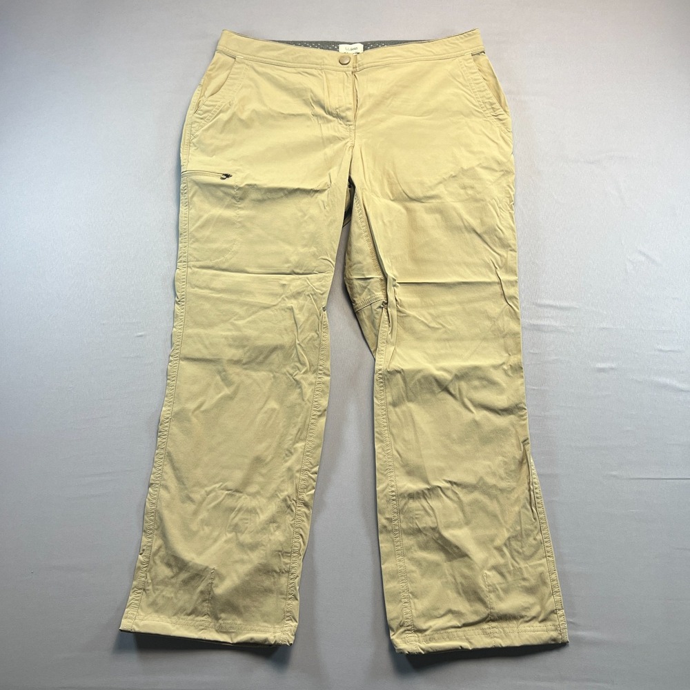 L.L.Bean Hiking Pants Women 12 Petite Beige Stretch Mid Rise Pocket Straight Leg